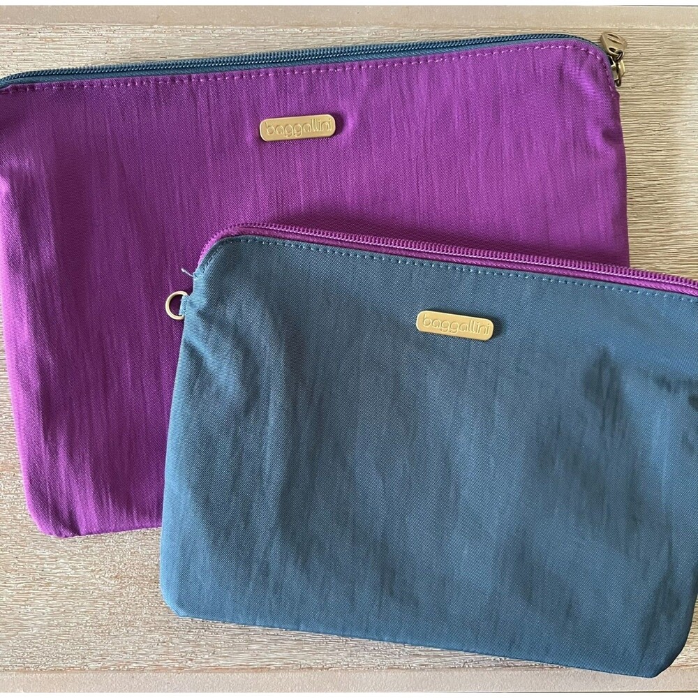 Baggallini Zip Pouch Set 2 Travel Organizer Cosmetic Toiletry Bags Tech Jewelry